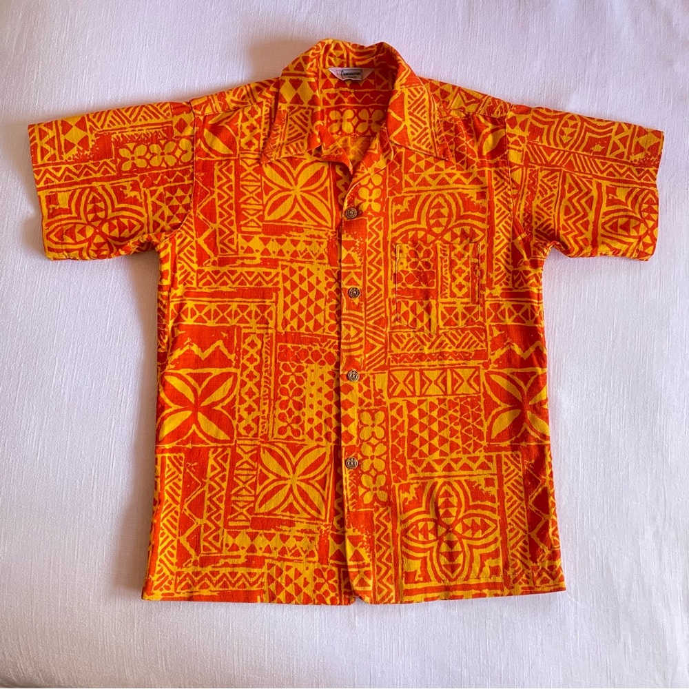 Vintage H. Miura Store Orange Aloha Shirt, size S